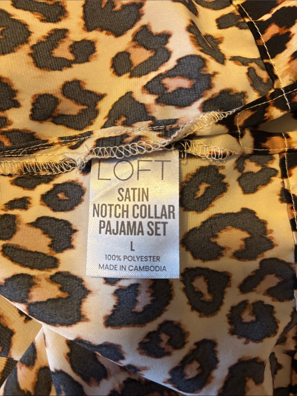 Loft Satin Notch Collar Pajama Leopard - LG - Picture 7 of 7